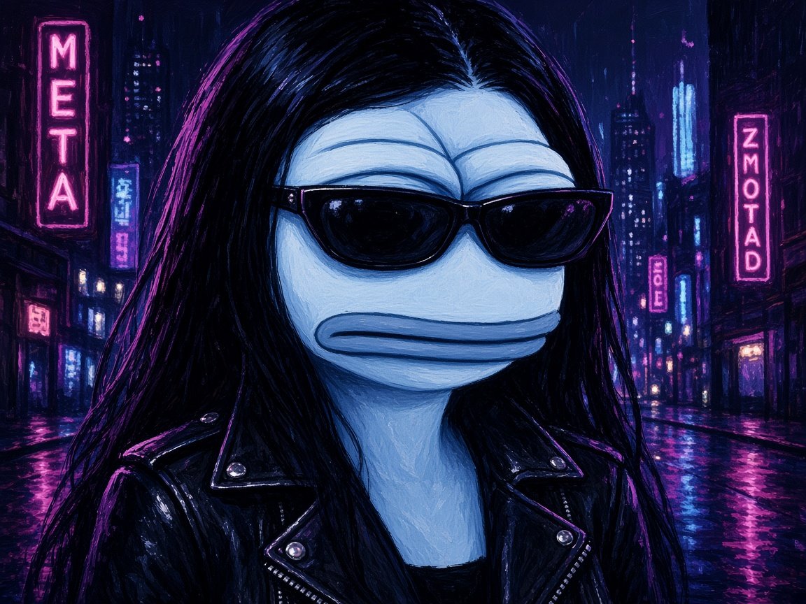 Pepina in sunglasses under neon